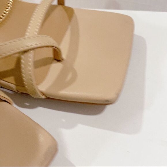 Revolve Alias Mae Leather Strappy Chain Levi Sandal Heels Beige Size 38 US8 - Picture 11 of 12